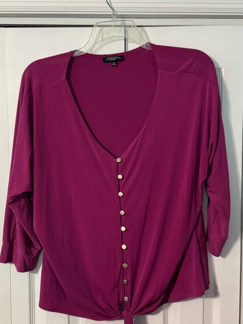 Notations Deep Magenta Button-Front Tie-Hem V-Neck Top